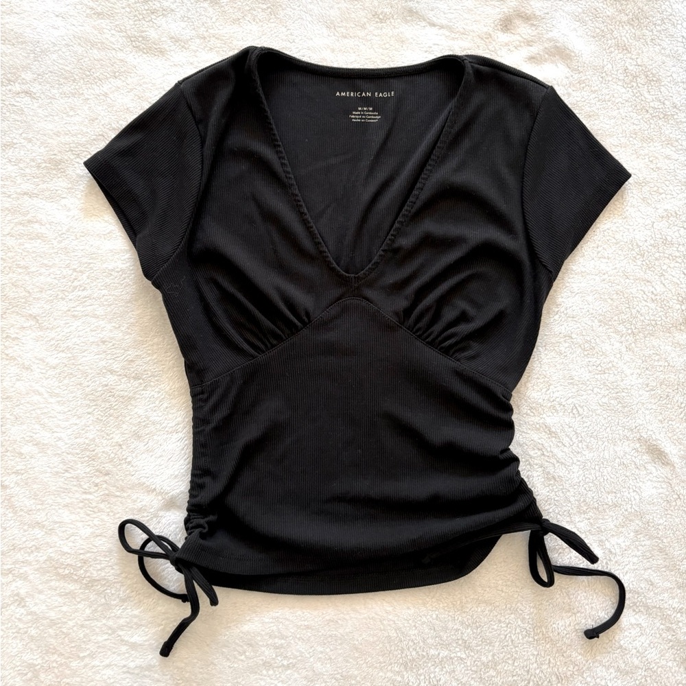 AE American Eagle Cropped Cap Sleeve Side Cinch Tee - Size M